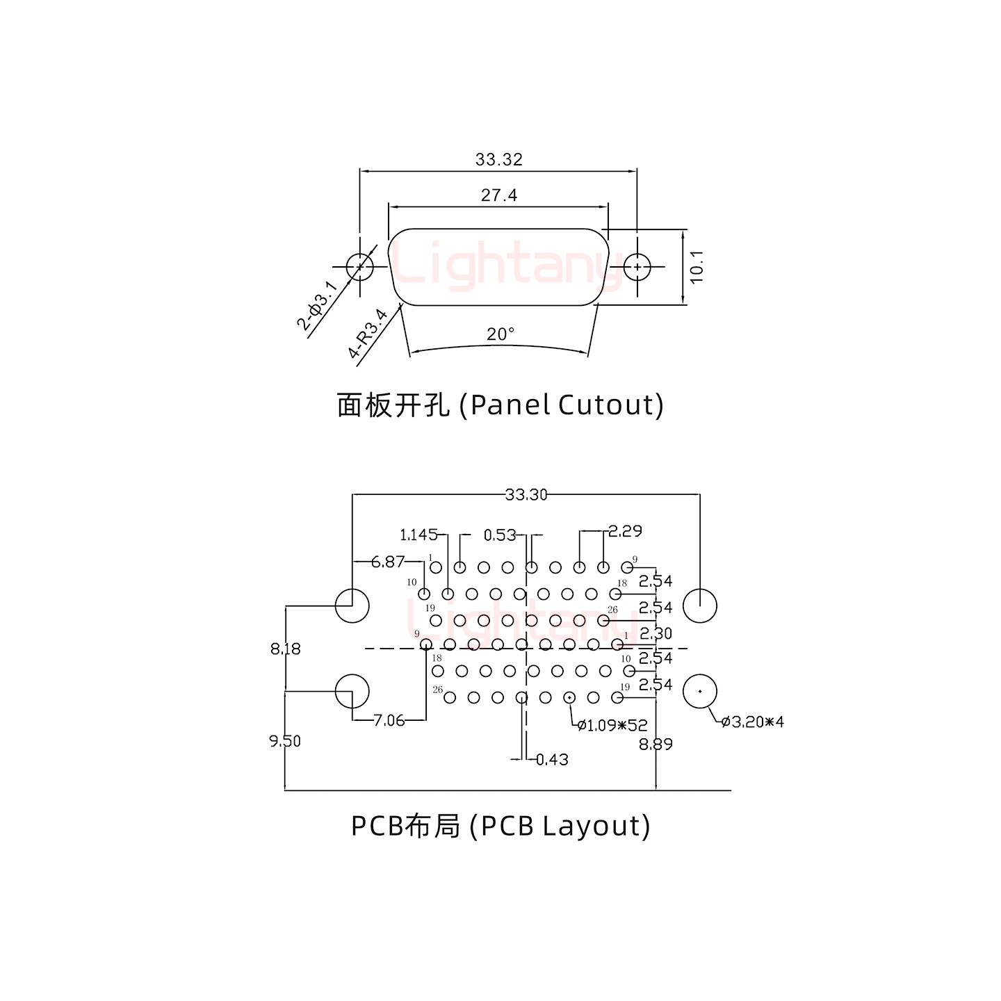 HDR26 上公下母間距15.88車針雙胞胎 D-SUB連接器