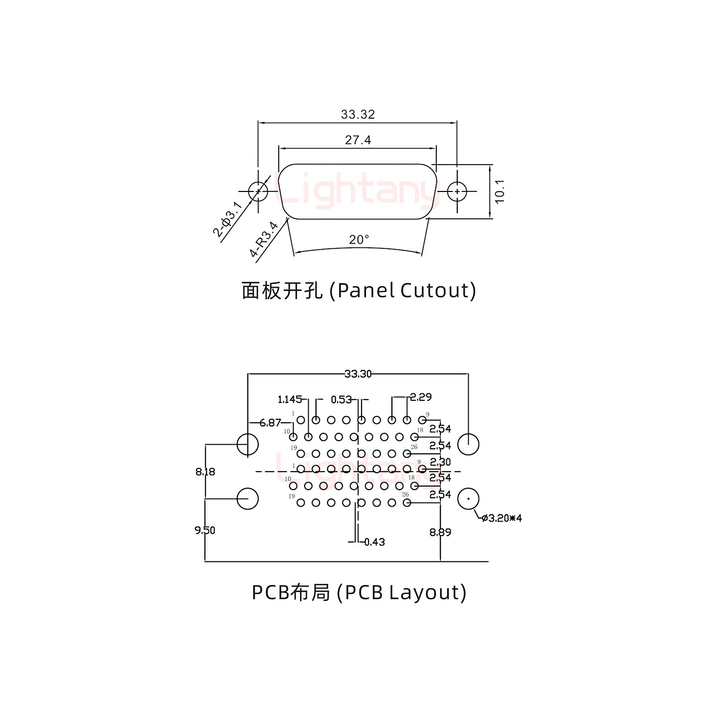 HDR26 公對公間距19.05車針雙胞胎 D-SUB連接器