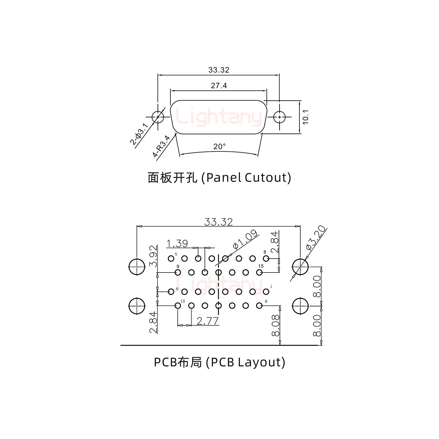 DR15上公下母 間距19.05 雙胞胎沖針 D-SUB連接器