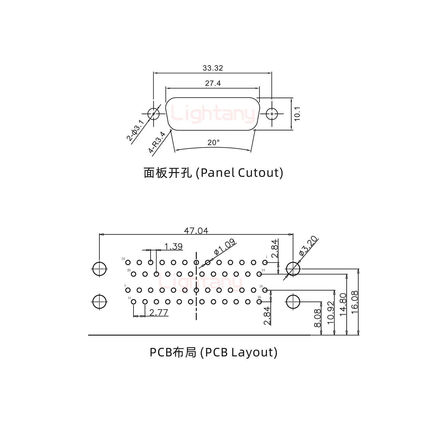 DR25上母下公 間距19.05 雙胞胎沖針 D-SUB連接器