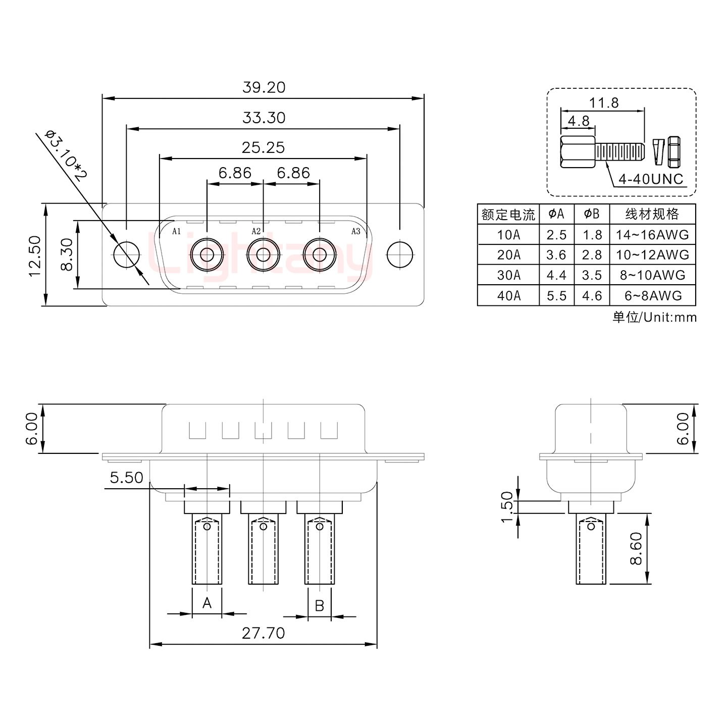 3W3公壓線式/配螺絲螺母/大電流30A