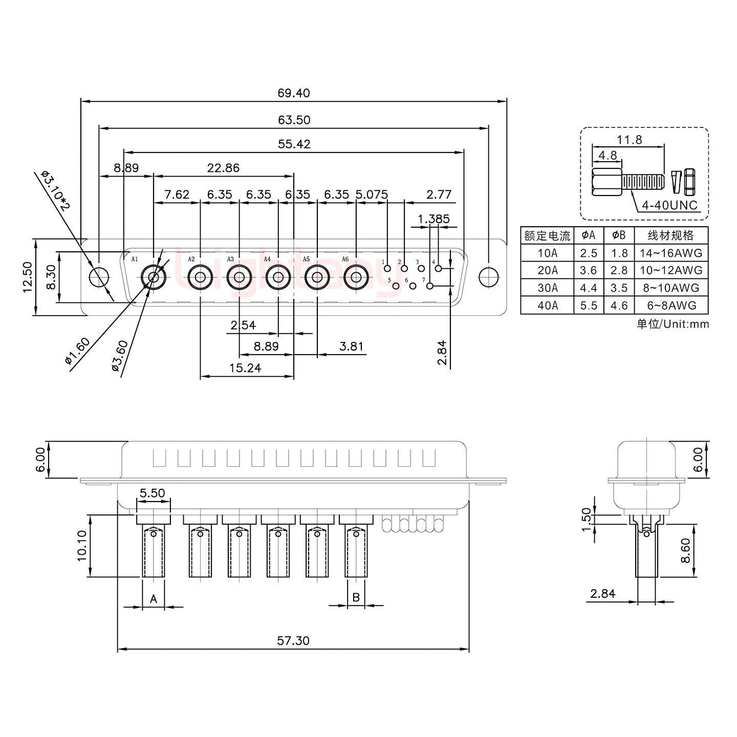 13W6B公壓線式/配螺絲螺母/大電流30A