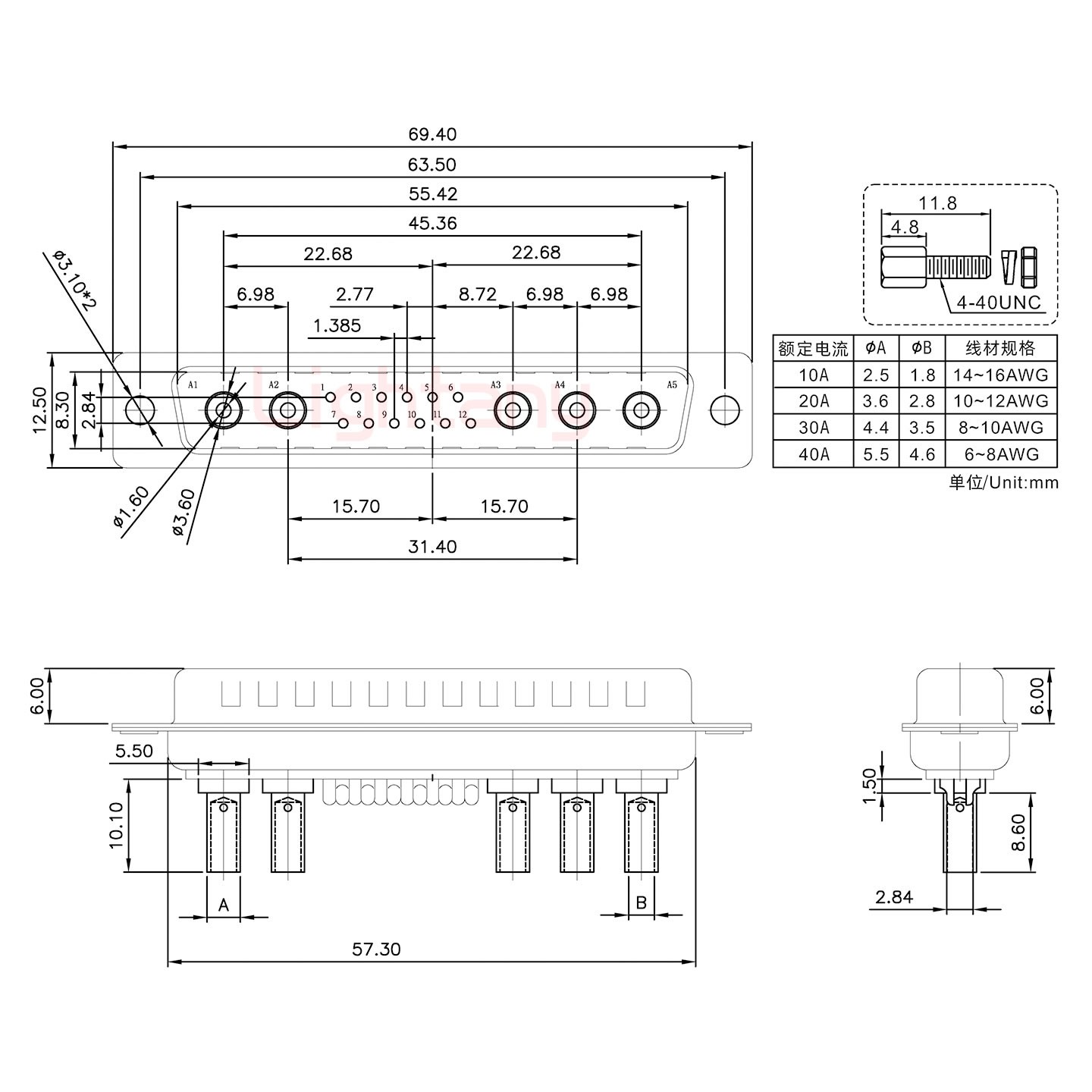 17W5公壓線式/配螺絲螺母/大電流10A