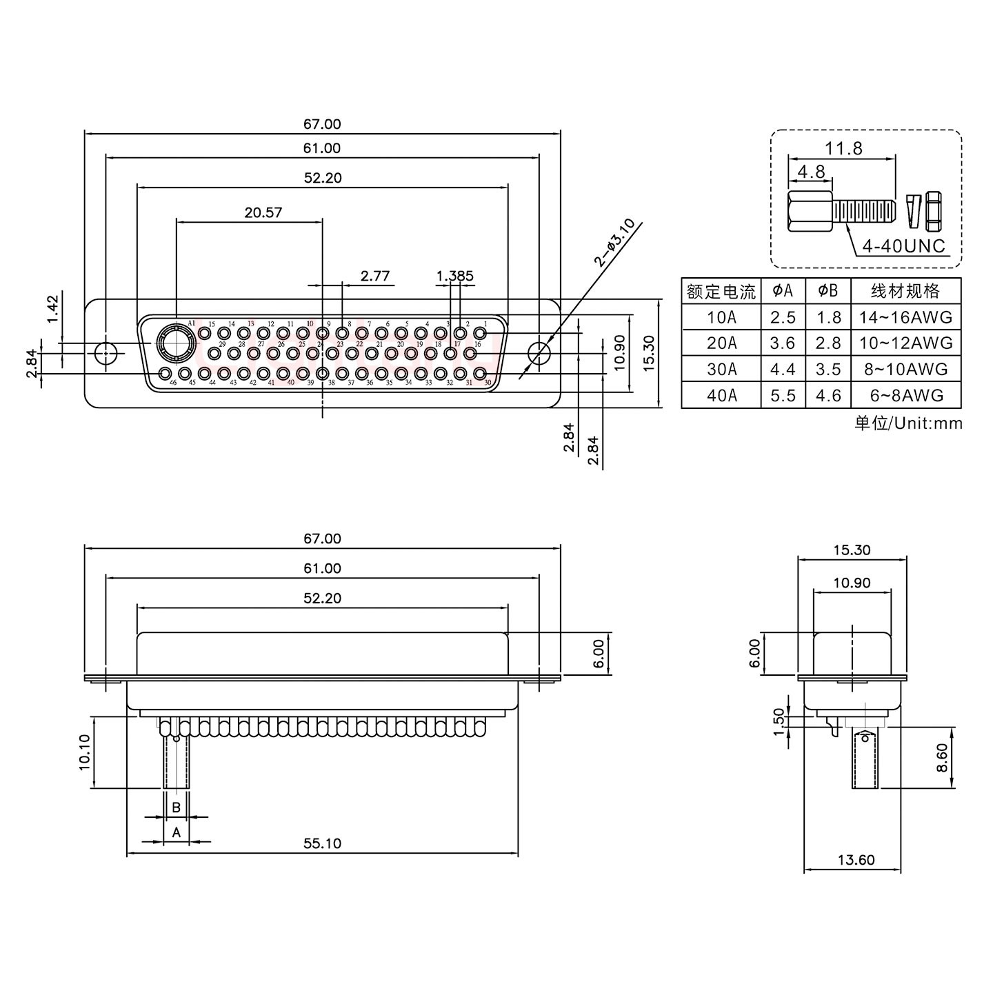 47W1母壓線式/配螺絲螺母/大電流30A