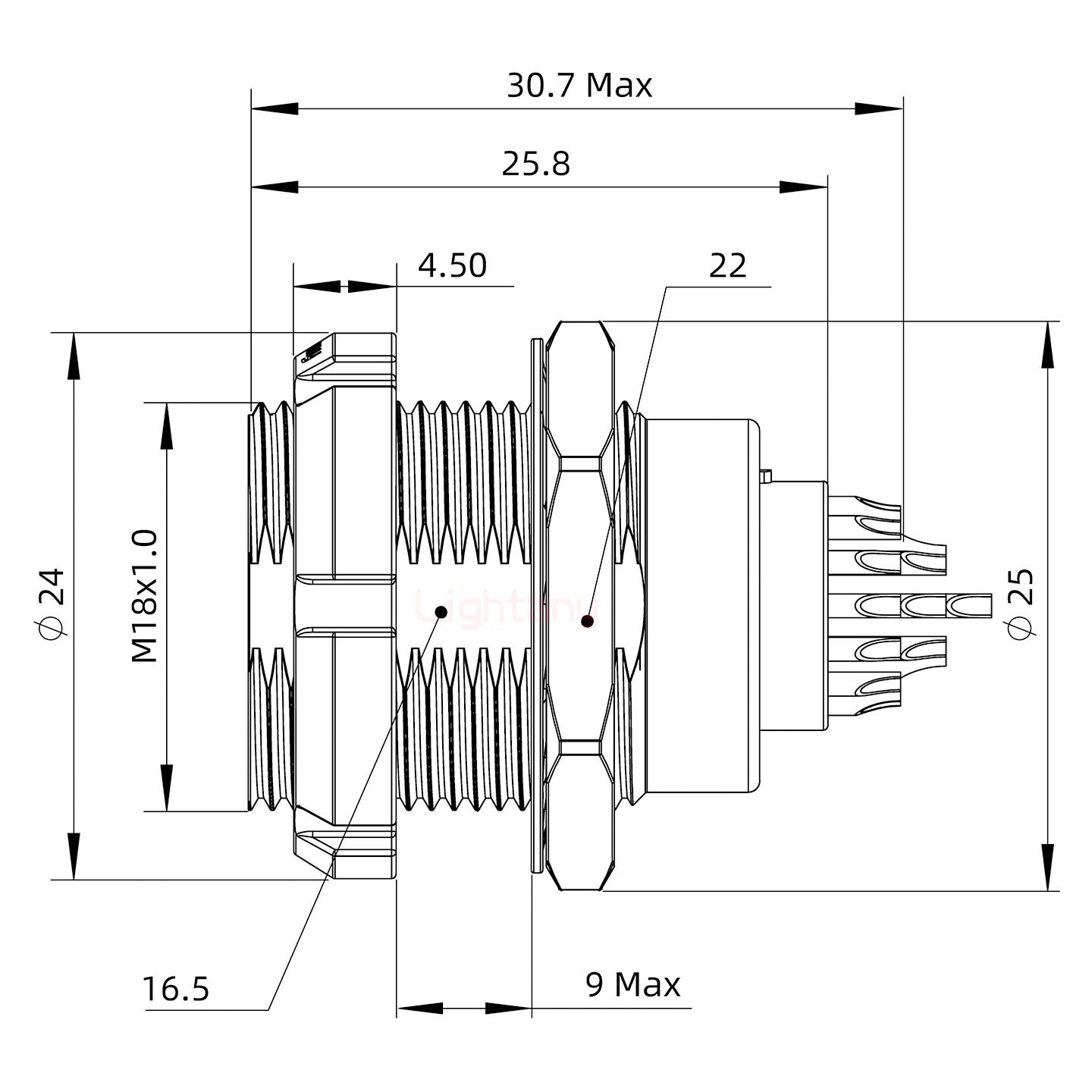 ECG.3B.030.CLL雙螺母插座 焊線