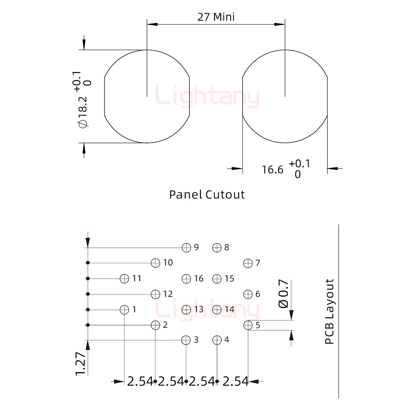 ECG.3B.018.CLV雙螺母插座 PCB彎插板