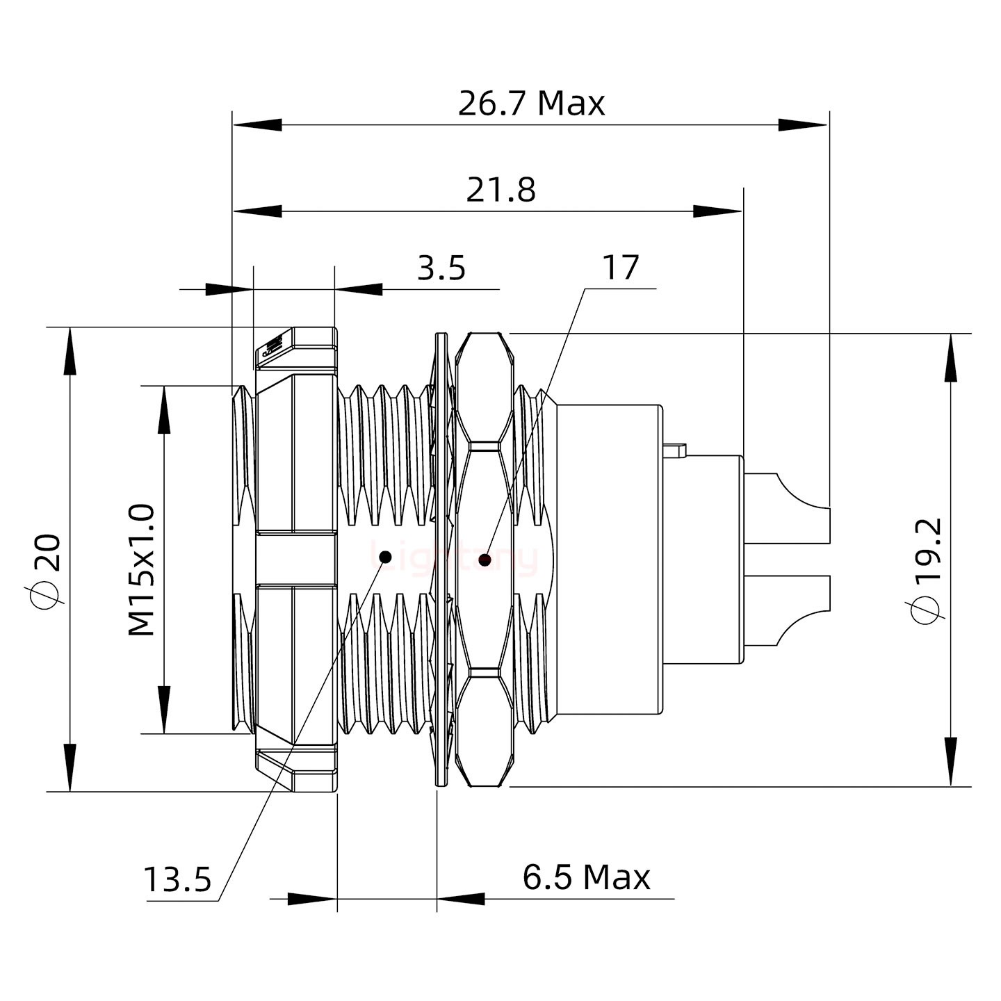 ECG.2B.005.CLL雙螺母插座 焊線