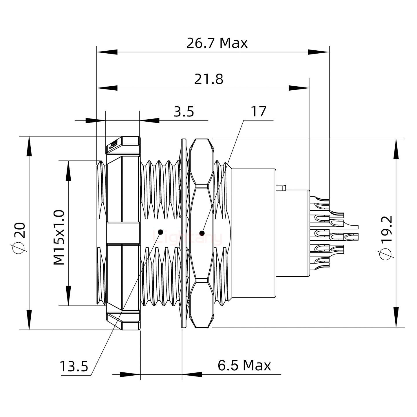 ECG.2B.019.CLL雙螺母插座 焊線