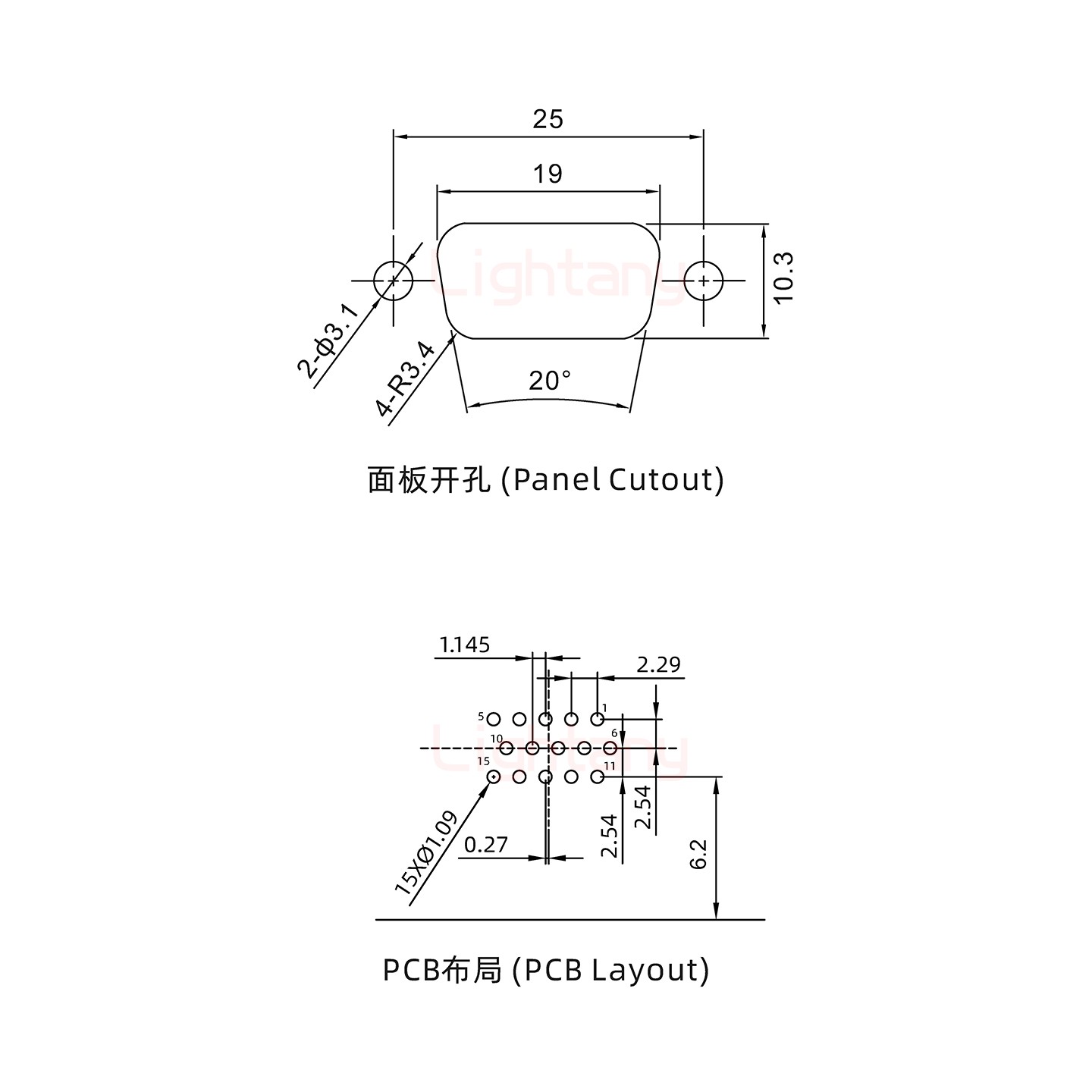 防水HDR15 母 彎插板 鎖螺絲 車針