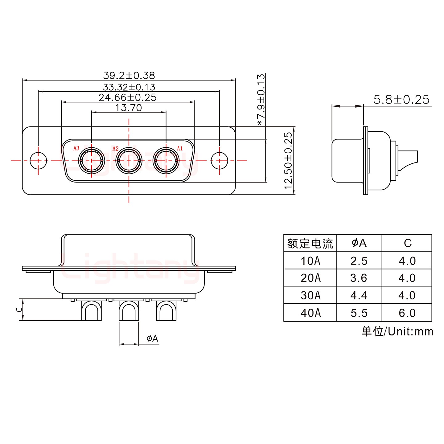 3W3母短體焊線/光孔/大電流30A